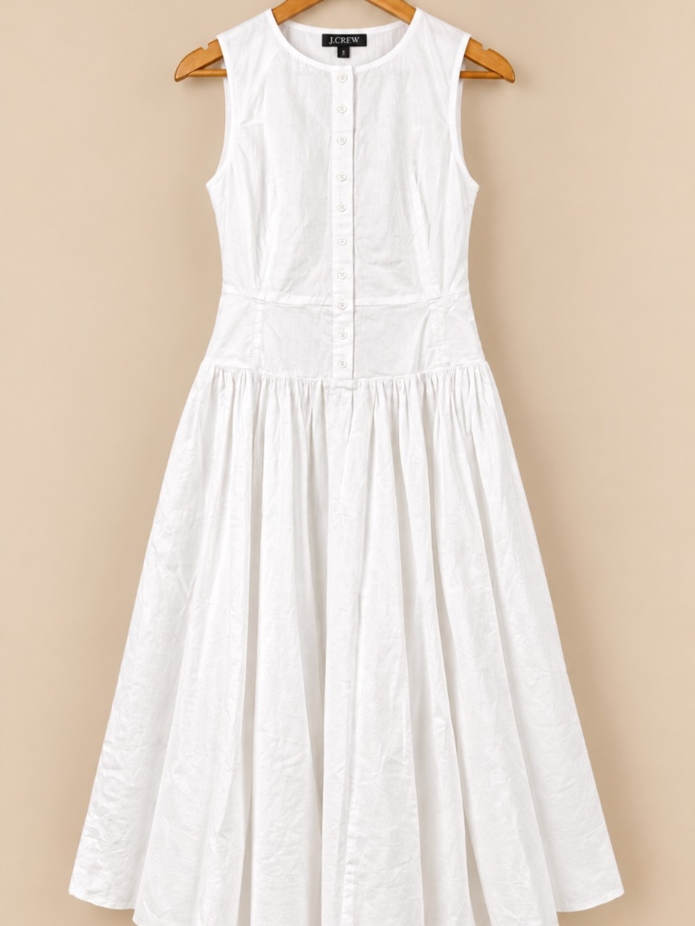 J.Crew Button Front Dress in Cotton Poplin Crewneck Maxi CU796